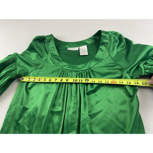 Vintage Worthington silk feel blouse y2k kelly‎ green Medium Lantern sleeve - Picture 7 of 8